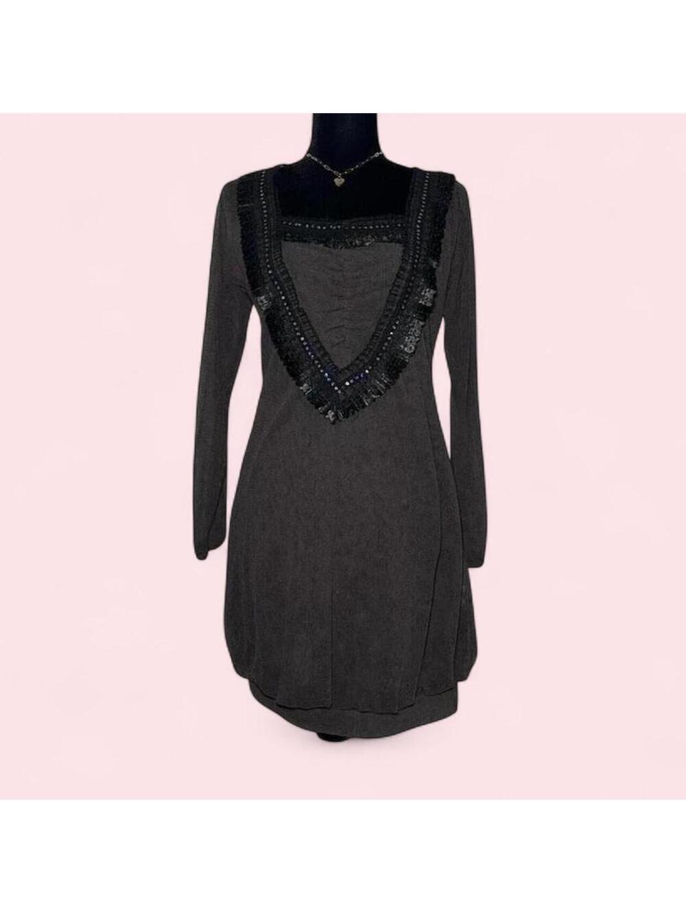 Y2K Brown Mini Dress Black Trim Size S